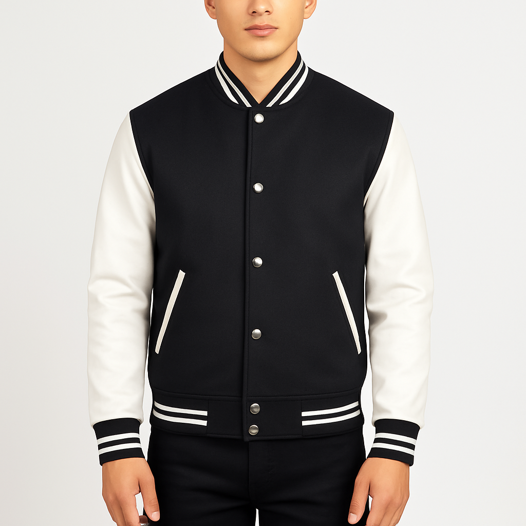 Men's Letterman Black White Varsity Jacket