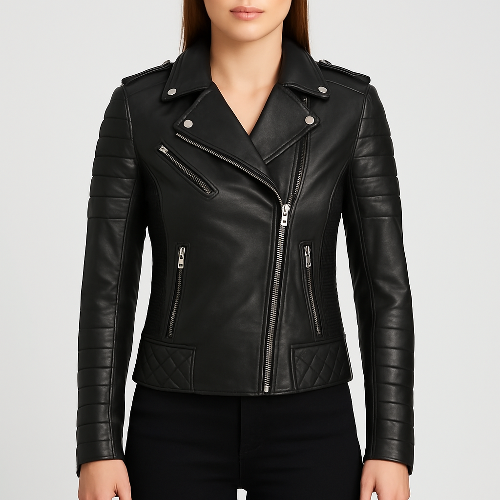 Motorcycle Padded Black Real Leather Jacket
