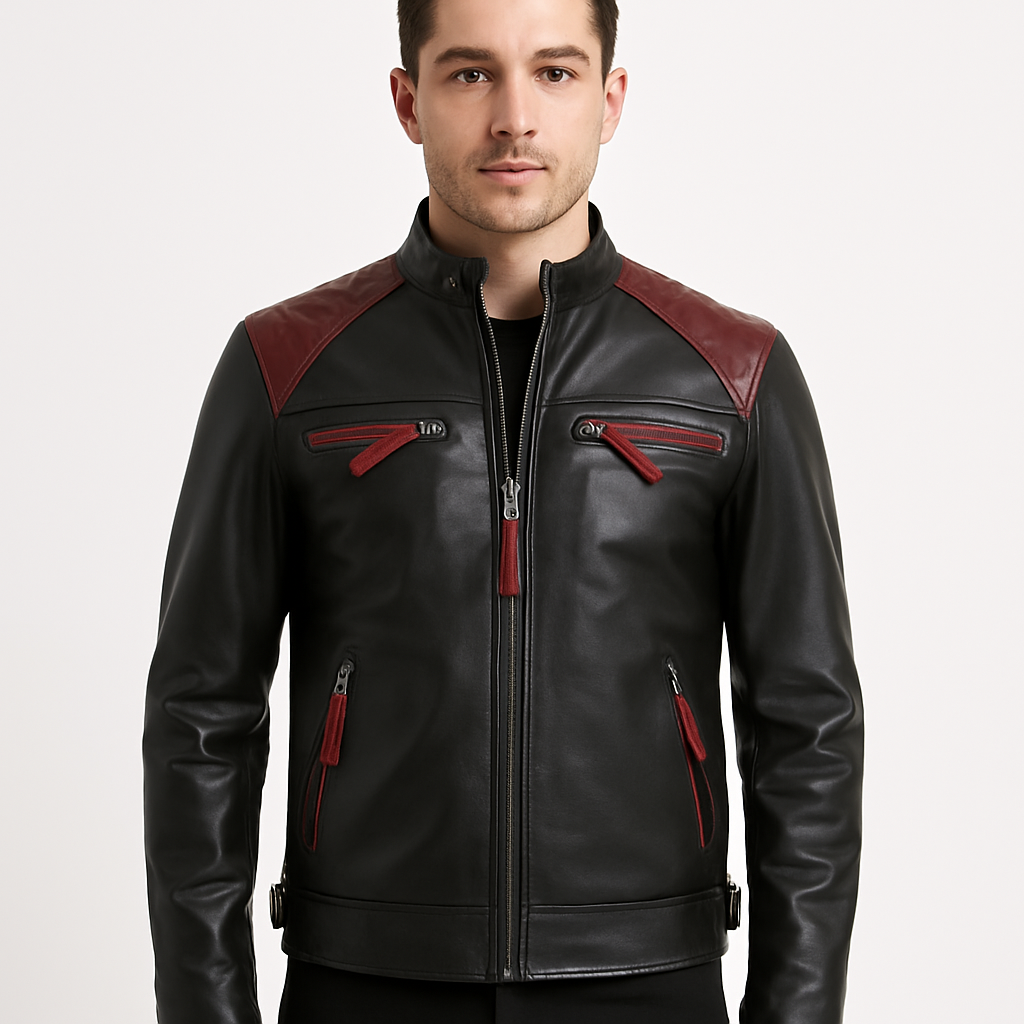 Nivira Men's Black Quilted Biker Leather Jacket