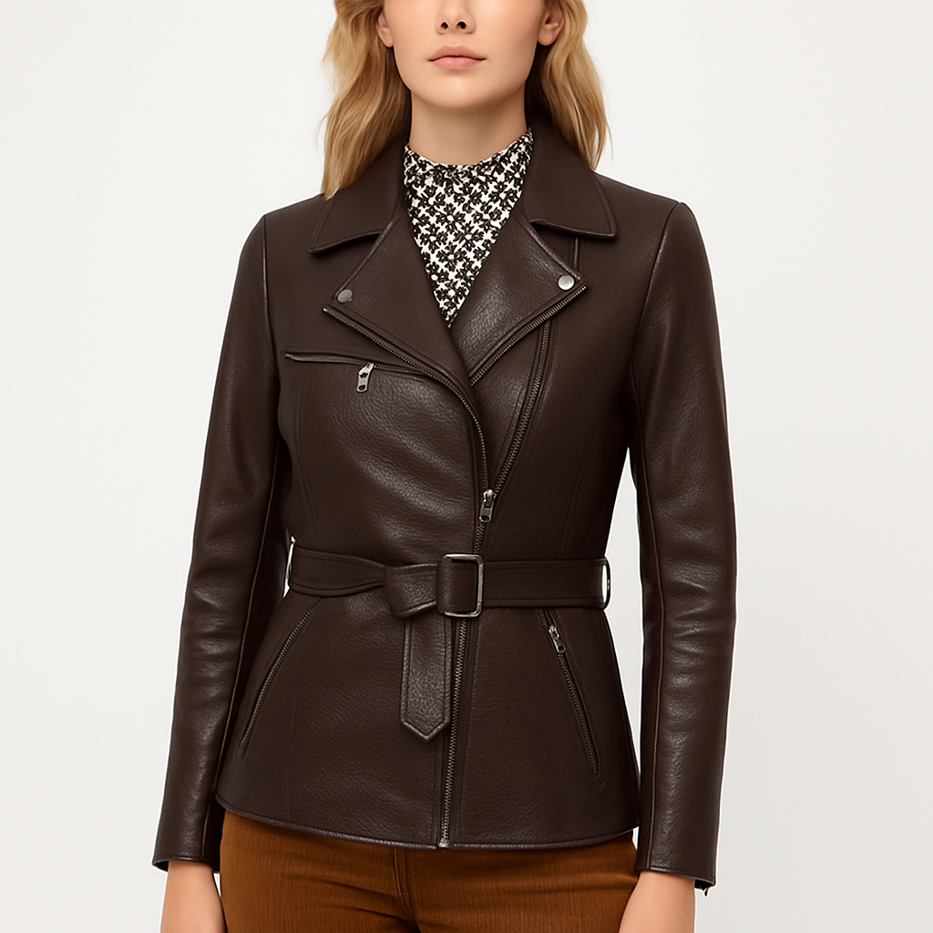 Women's Real Brown Lambskin Leather Gale Coat