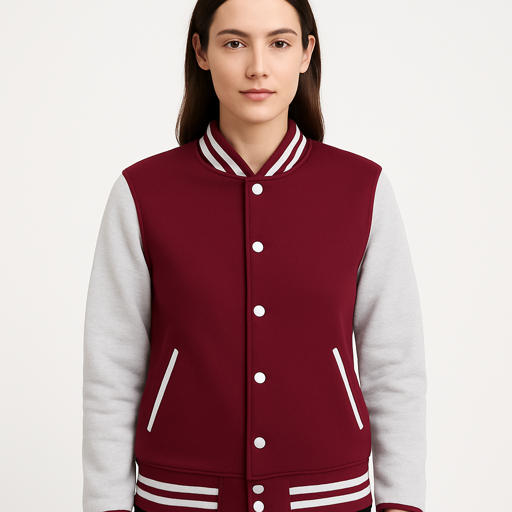 Women's Maroon and Grey Varsity Jacket