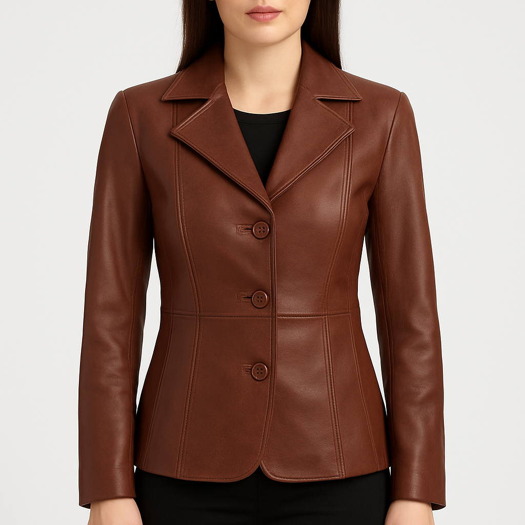 Women's Cognac Brown Leather Blazer