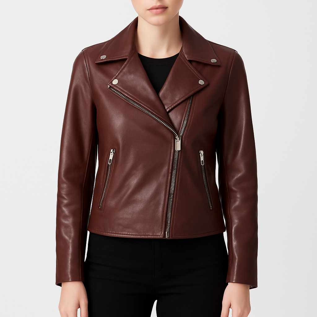 Women's Brown Vintage Leather Biker Jacket