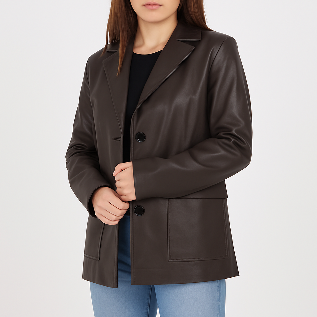 Women's Brown Leather Blazer