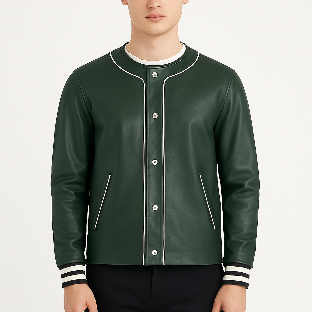 Men's Willis Green Leather Varsity Jacket