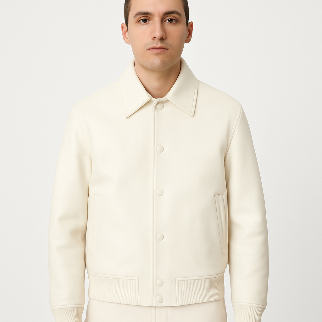 White Leather Varsity Unisex Jacket