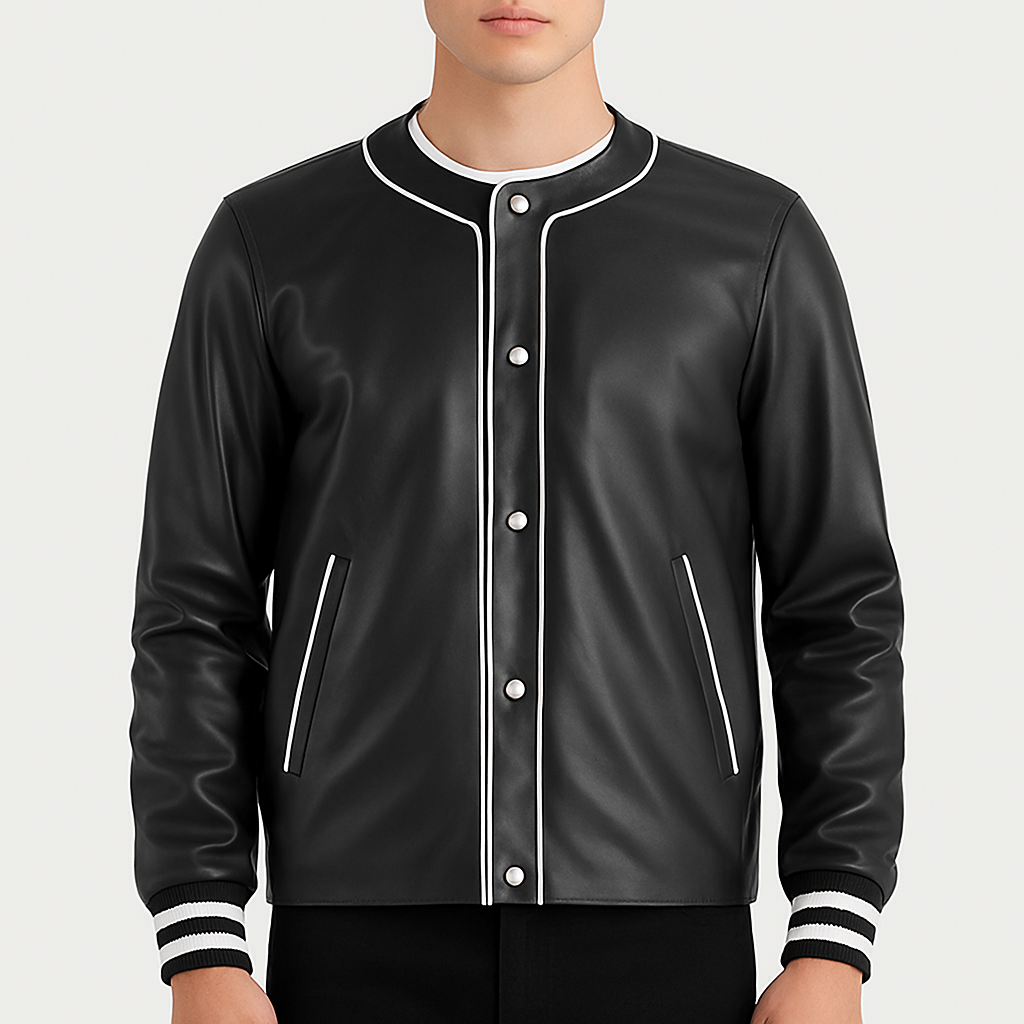 Willis Black Leather Varsity Jacket for Men