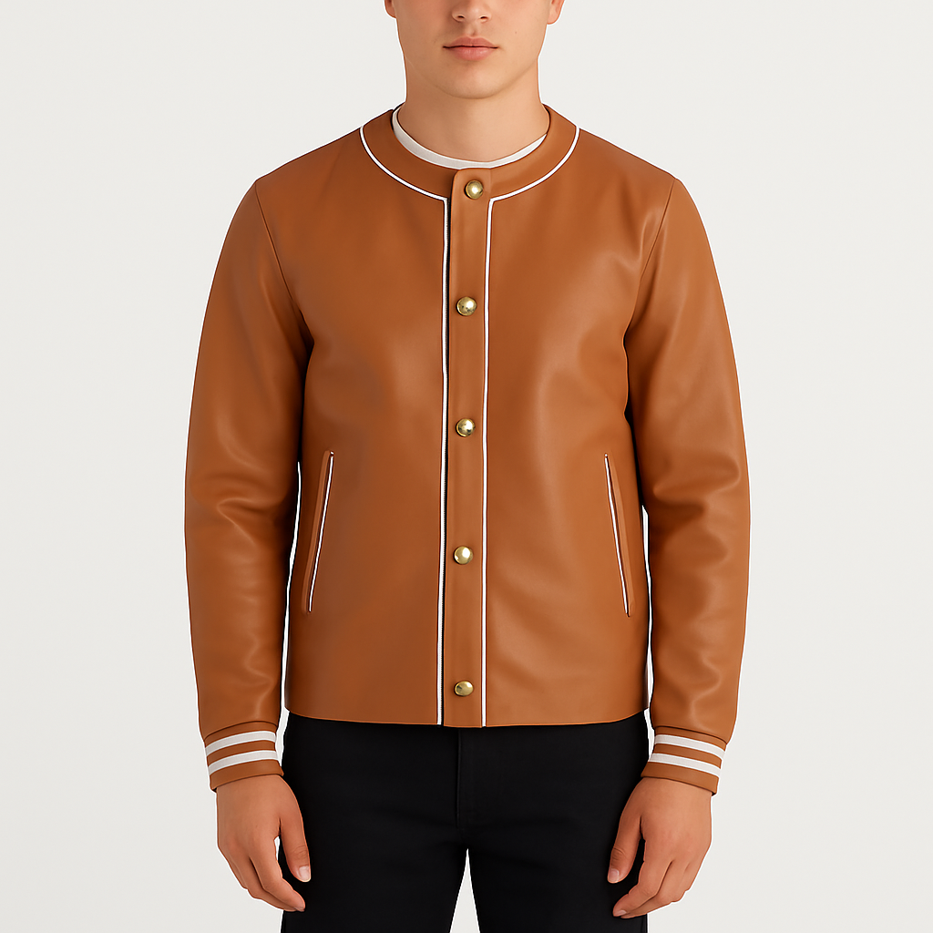 Willis Men's Tan Brown Leather Varsity Jacket