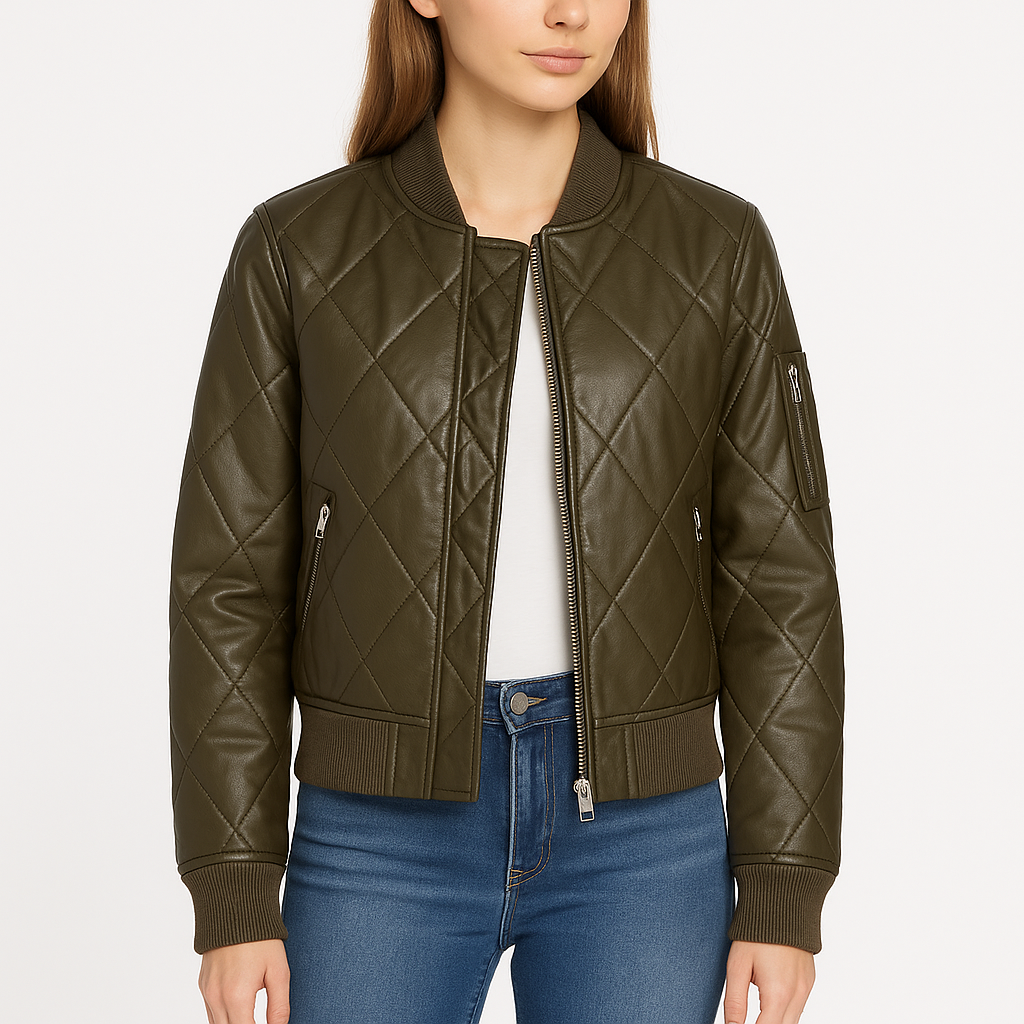 Women Green Raven Reyes 100 Season 6 Styled Quilted Bomber Jacket