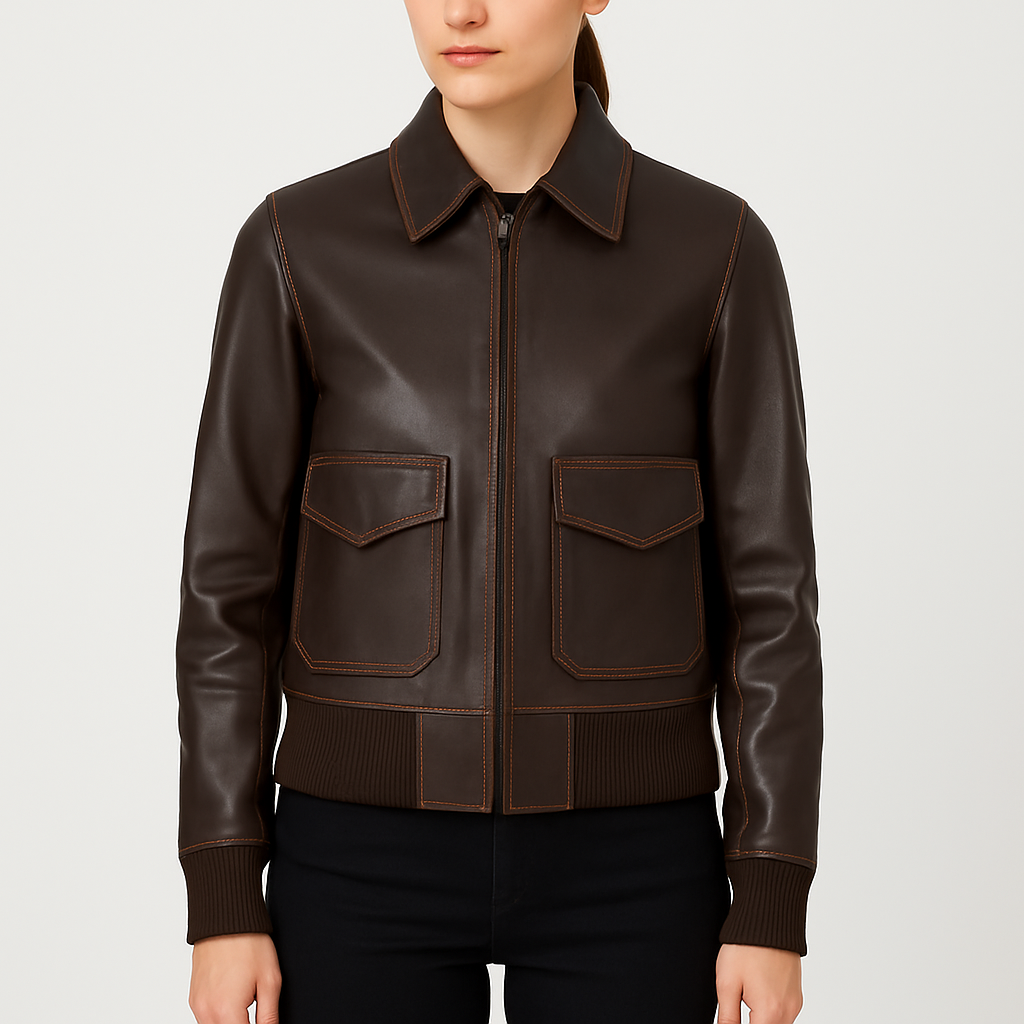 Women's A-2 Brown Leather Bomber Jacket