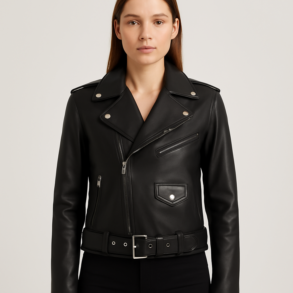 Women's Asymmetrical Black Real Leather Biker Jacket