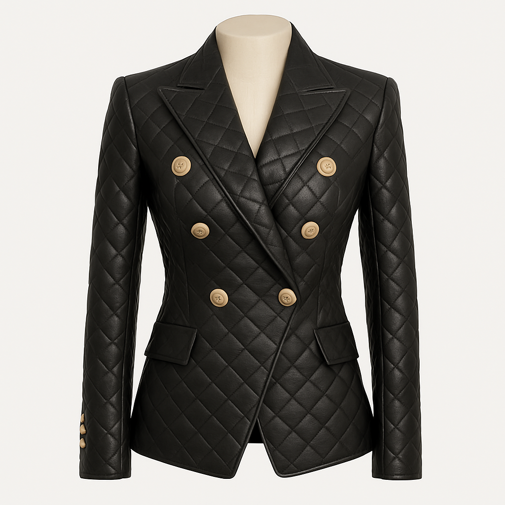Women's Black Diamond Quilted Leather Blazer