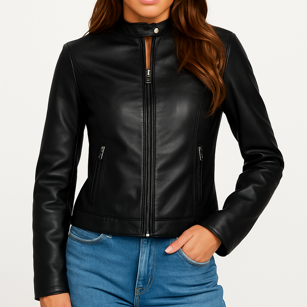 Women's Black Cafe Racer Leather Jacket