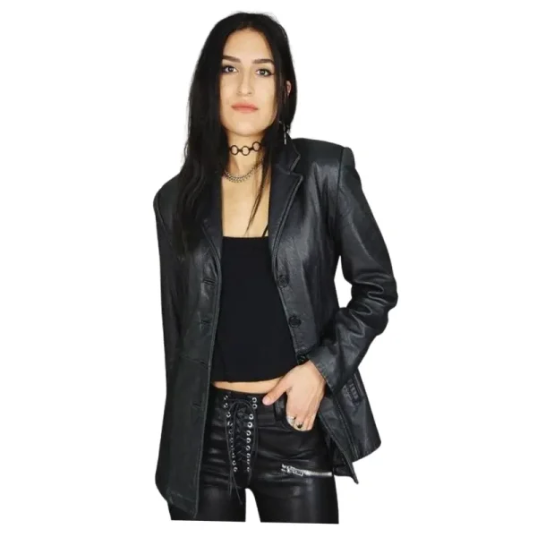 Women's Black Lambskin Leather Blazer