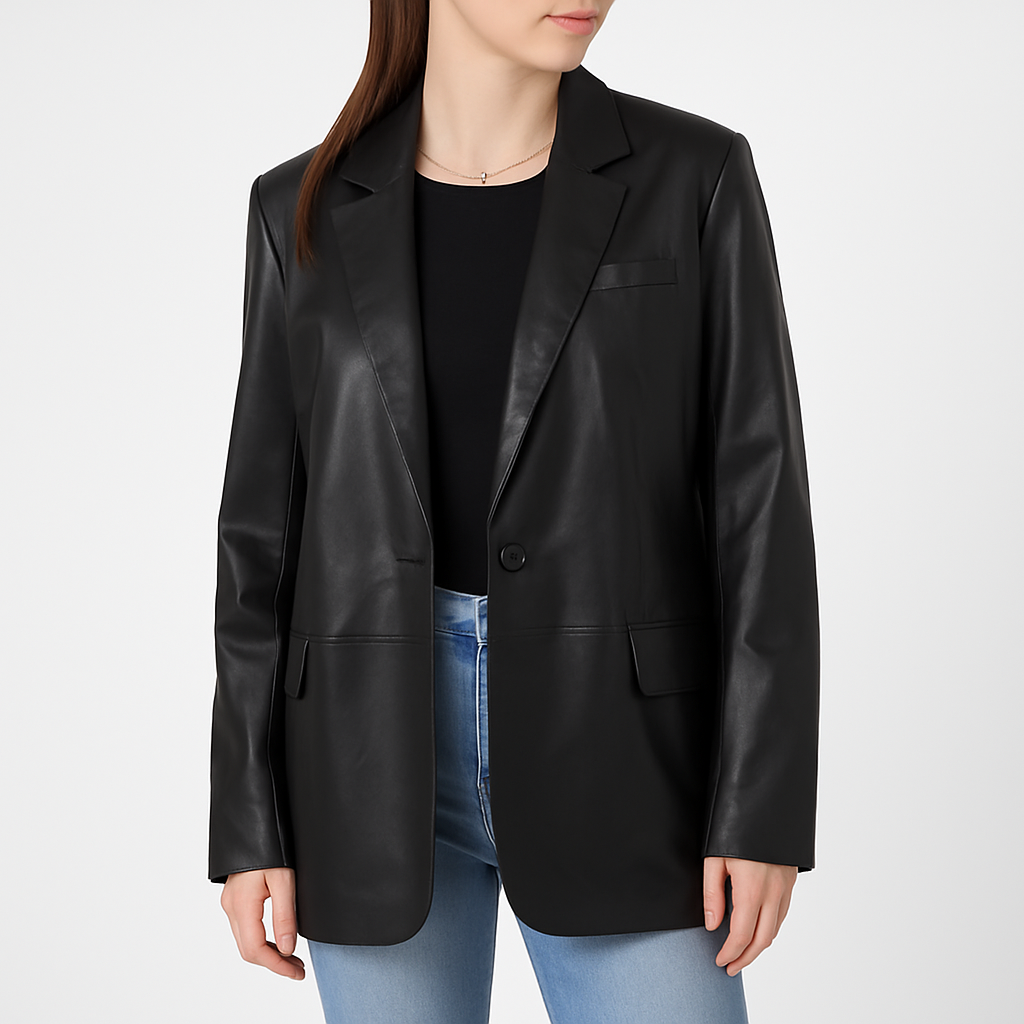 Women's Black Leather Blazer