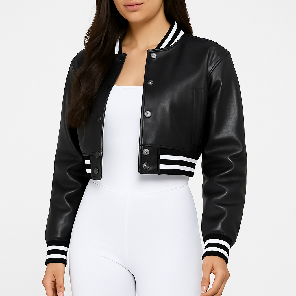 Women's Black Leather Varsity Jacket