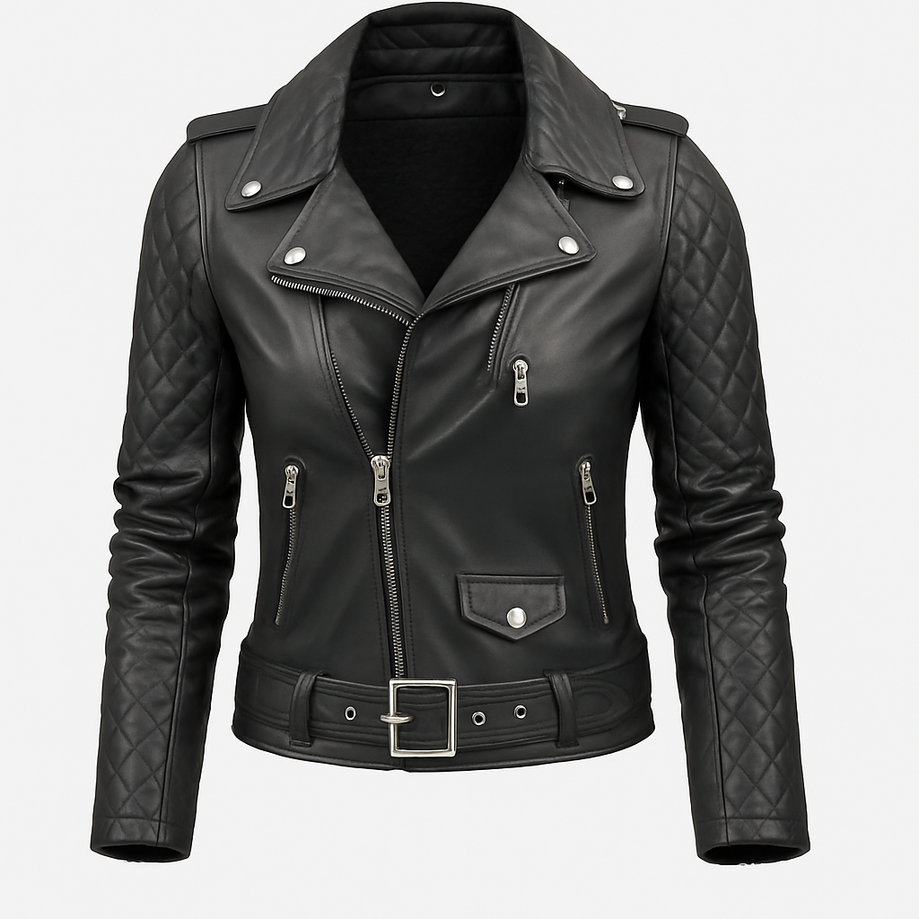 Women's Black Quilted Biker Real Leather Jacket
