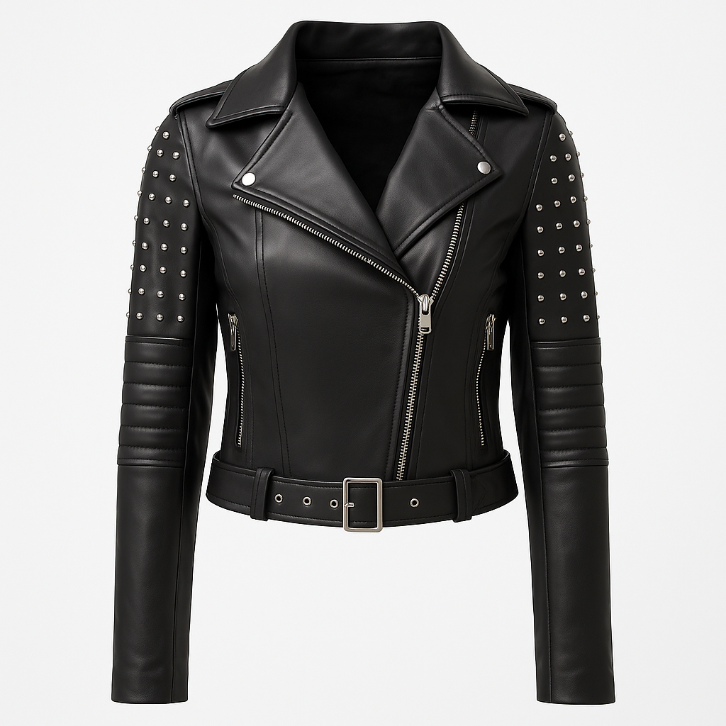 Women's Black Real Leather Studded Biker Jacket