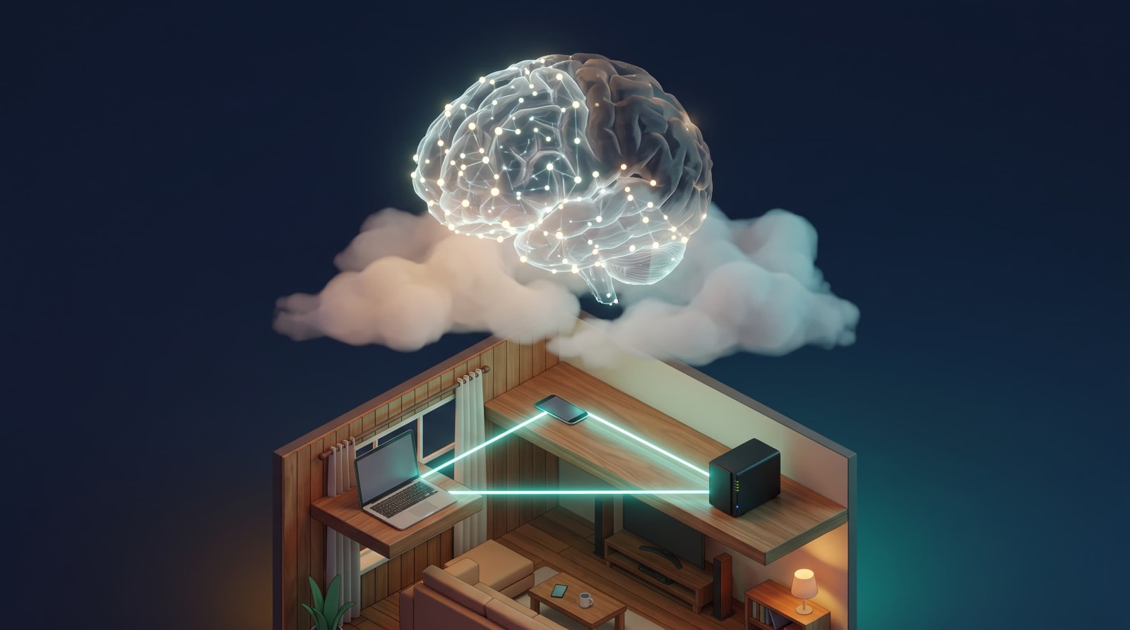 Illustration of a control plane outage while home devices stay linked by direct encrypted tunnels