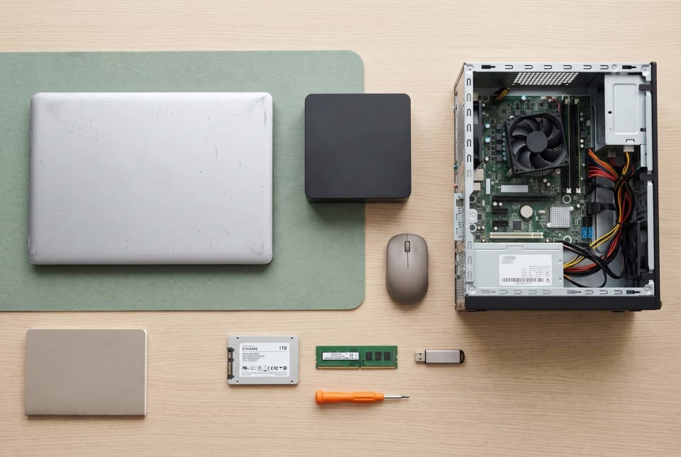 Laptop, mini PC, and old desktop lined up to compare which can run a home server