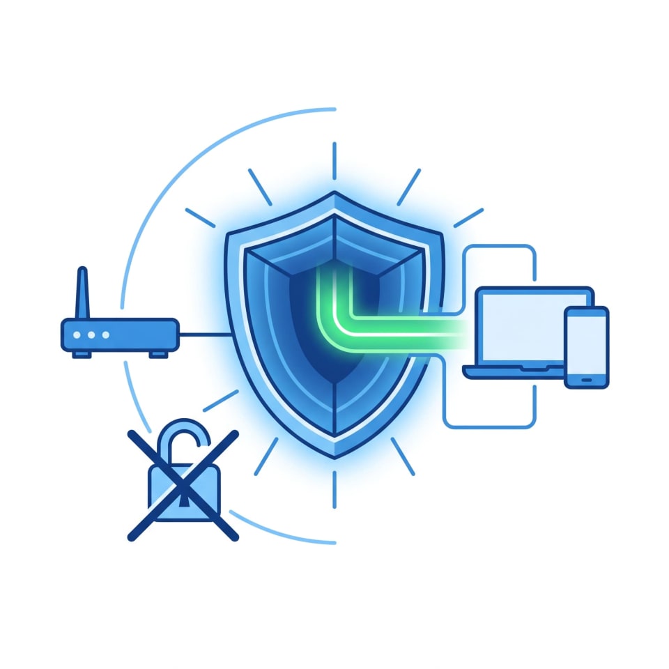 Shielded VPN tunnel protecting a home router instead of exposing its admin panel.