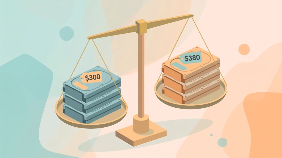 Price comparison of Synology-branded and other-brand NAS hard drives per terabyte