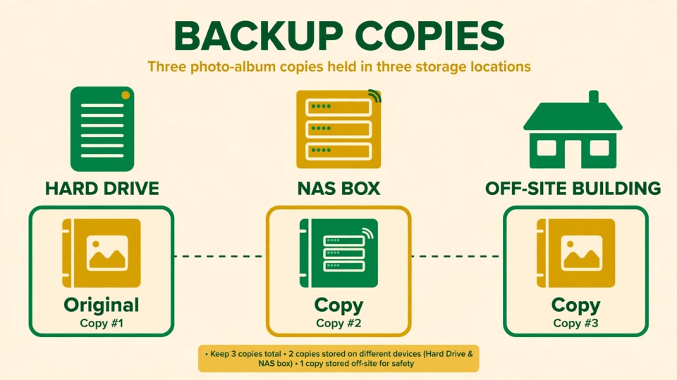 3-2-1 backup diagram for choosing the best self-hosted photo library 2026 setups