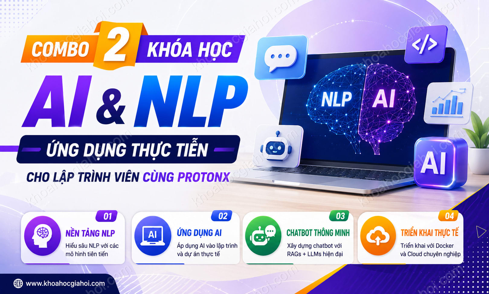 Combo 2 Khóa Học Toàn Diện Về Xử Lý Ngôn Ngữ Tự Nhiên & Ứng Dụng AI Thực Tiễn Trong Lập Trình Cùng ProtonX