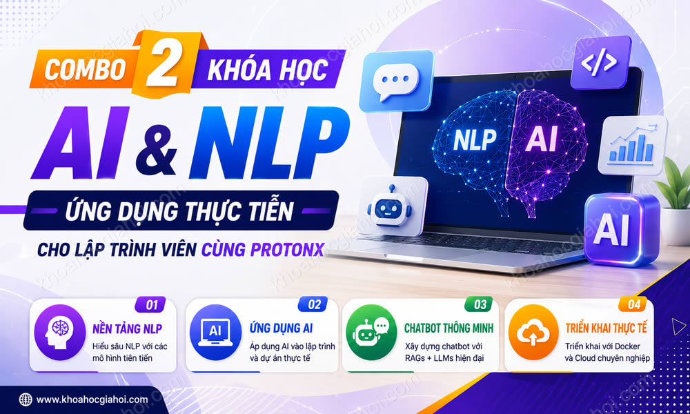 Combo 2 Khóa Học Toàn Diện Về Xử Lý Ngôn Ngữ Tự Nhiên & Ứng Dụng AI Thực Tiễn Trong Lập Trình Cùng ProtonX