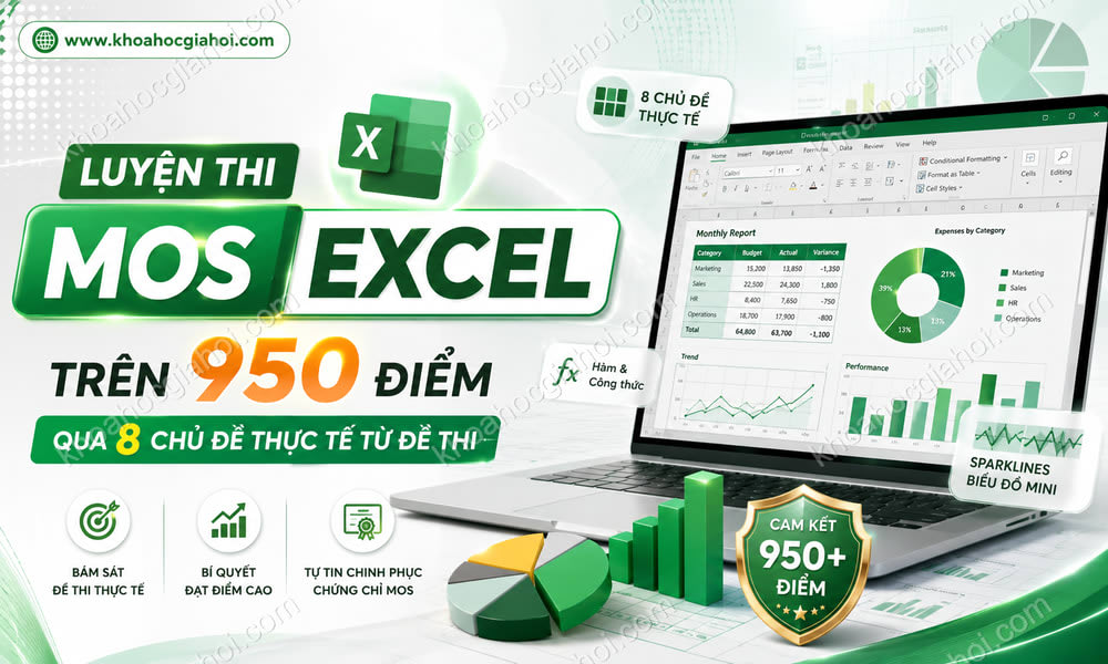 Khóa Học Luyện Thi Mos Excel Trên 950 Điểm Qua 8 Chủ Đề Thực Tế Từ Đề Thi