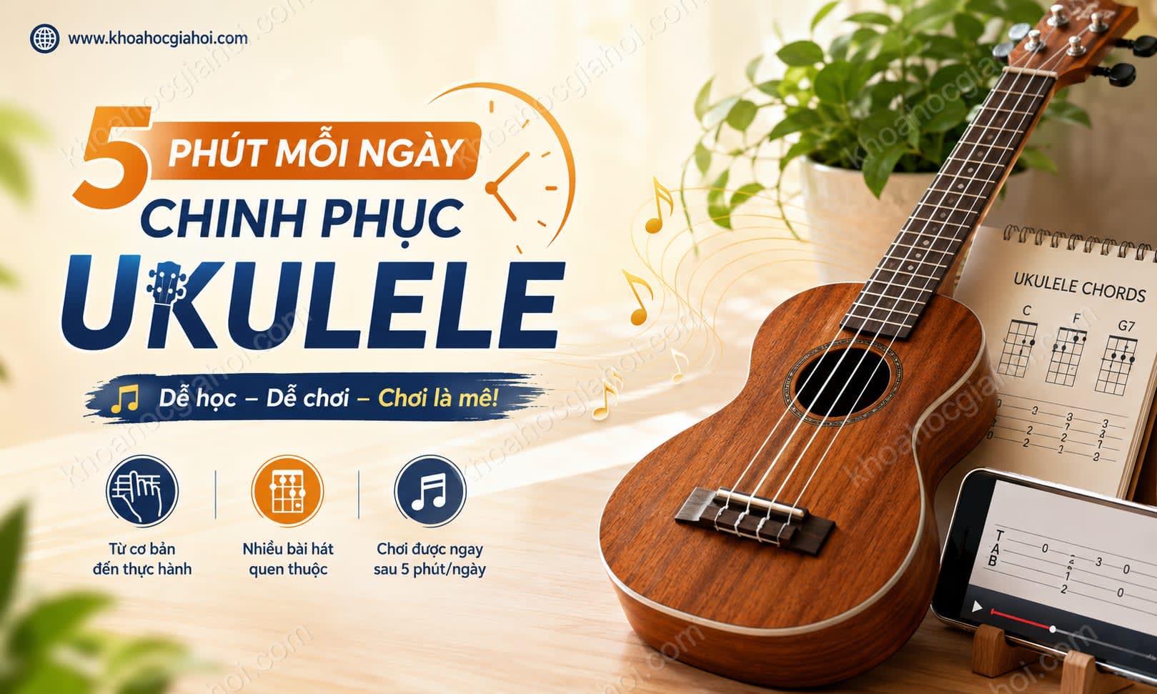 Khóa Học 5 Phút Mỗi Ngày Chinh Phục Ukulele Khóa Học 5 Phút Mỗi Ngày Chinh Phục Ukulele