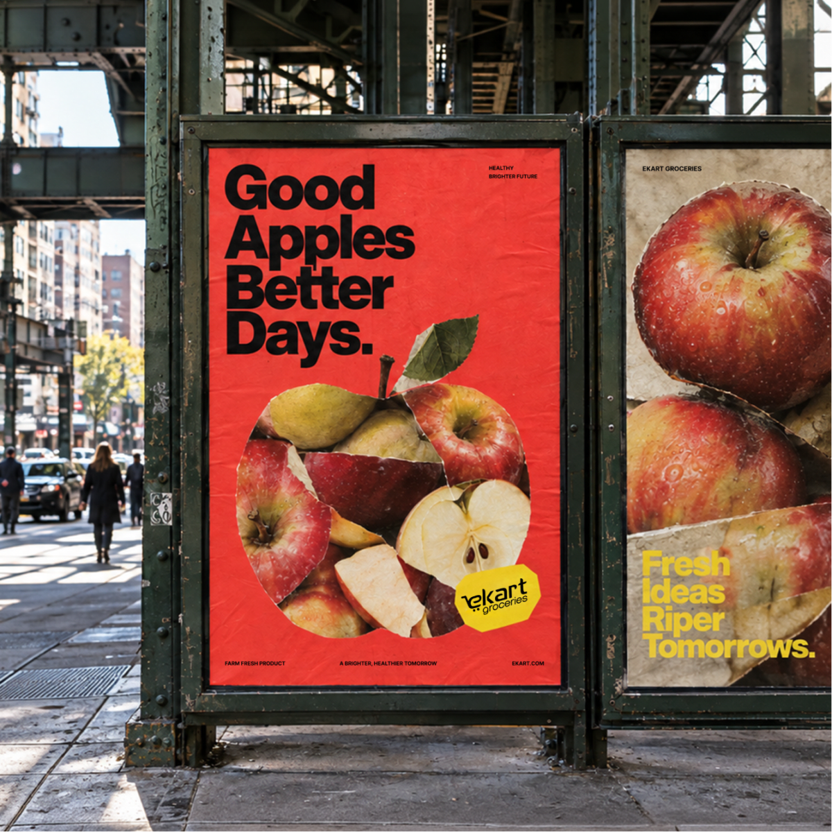 Ekart "Good Apples Better Days" bus shelter poster by Zynith Labs