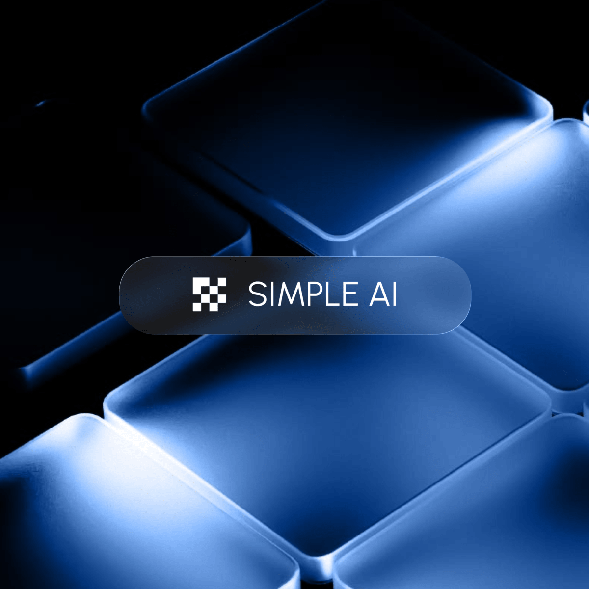 SimpleAI brand visual with a glowing logo tile by Zynith Labs