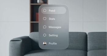 Glass app menu over a grey sofa, product design by Zynith Labs