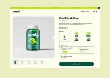 eCommerce product page with a green supplement bottle, built by Zynith Labs