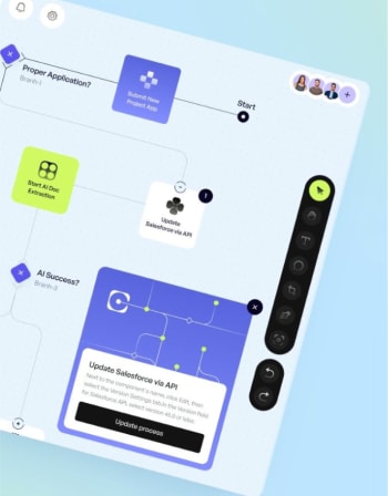 Blue workflow app prototype screens by Zynith Labs