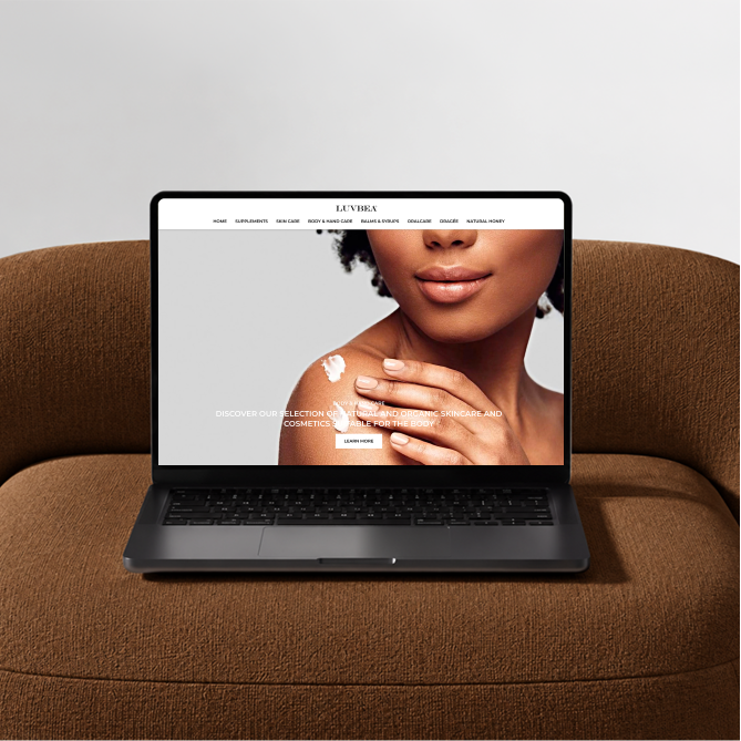 Luvbea beauty website on a laptop, designed by Zynith Labs