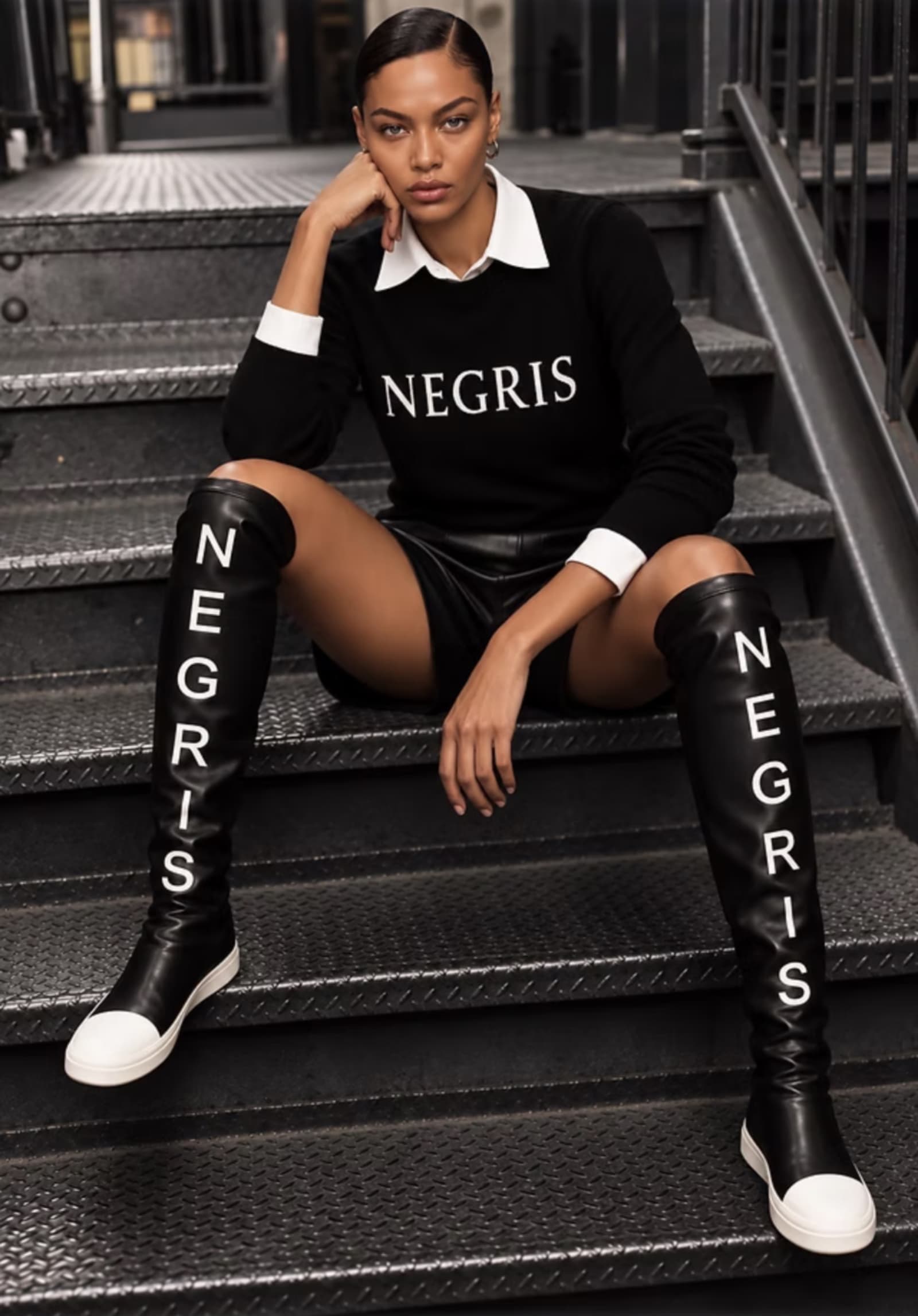 Model wearing the NEGRIS sweater