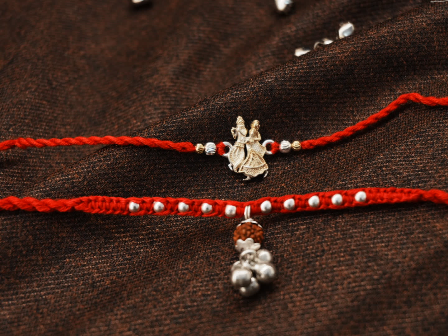 Radha Krishna Silver Couple Rakhi Set