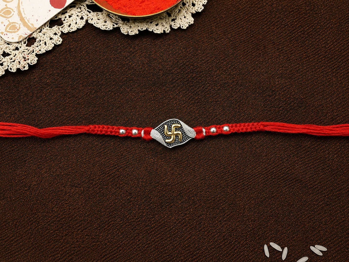 Swastik Blessings Silver Rakhi