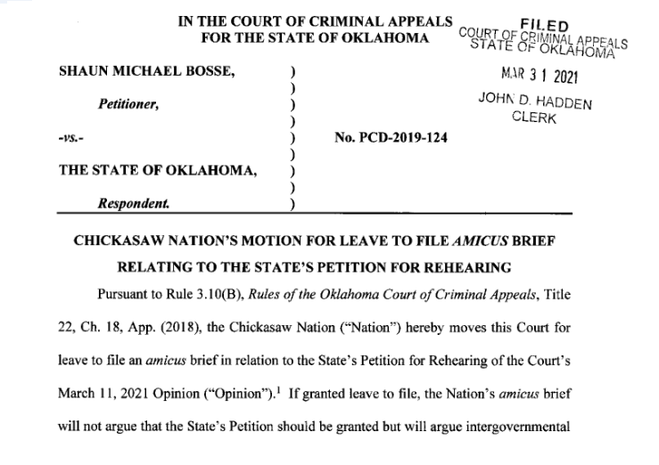 Chickasaw Nation weighs in after mandate stayed in key “Indian Country” case