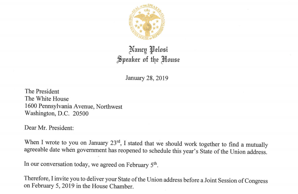SOTU address rescheduled for February 5