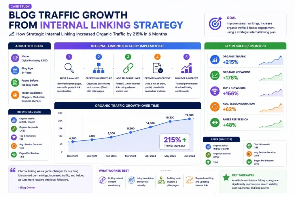Blog traffic growth from internal linking strategy case study