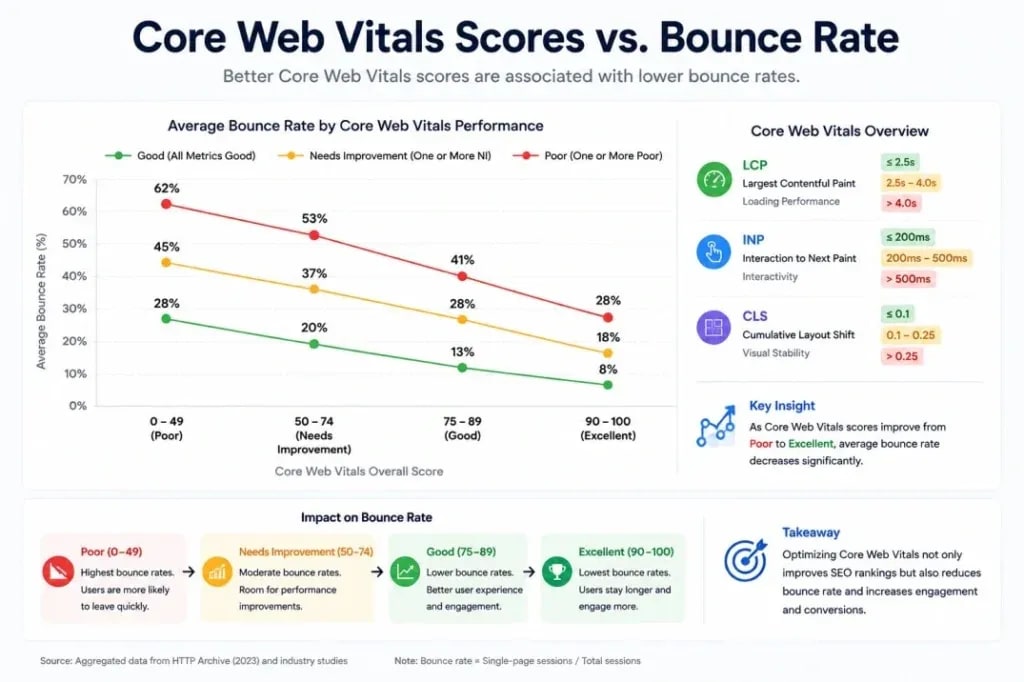 Chart showing relationship between Core Web Vitals scores and bounce rate