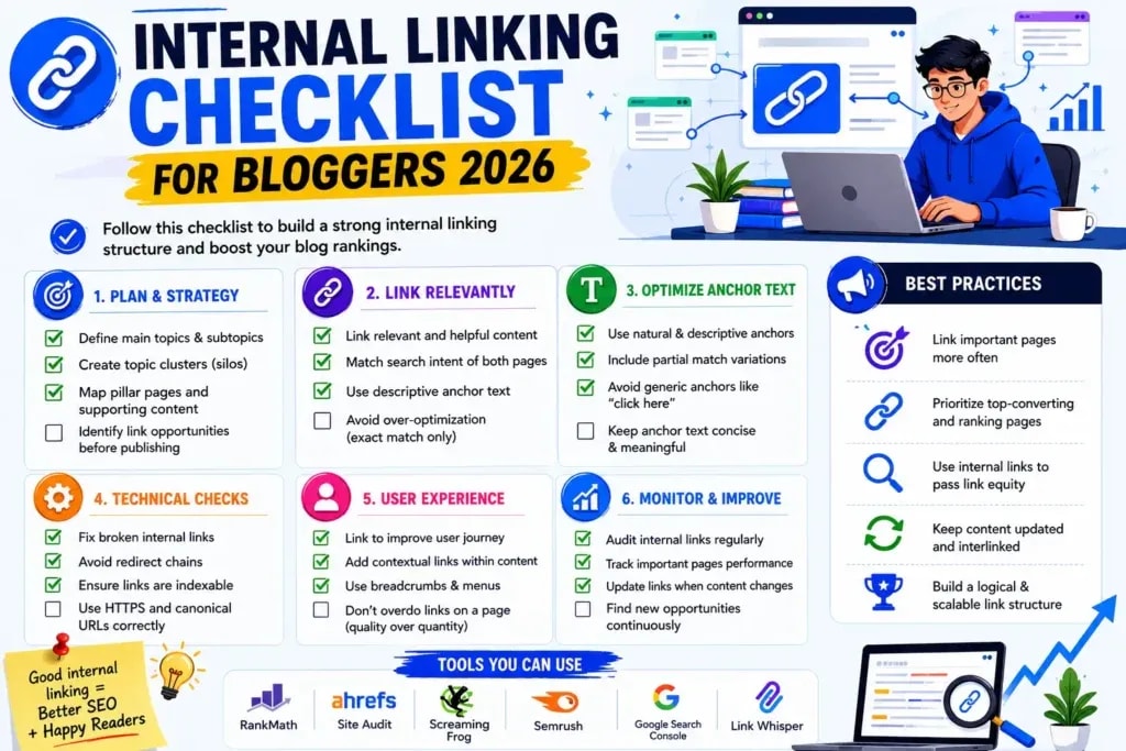 Internal linking checklist for bloggers 2026