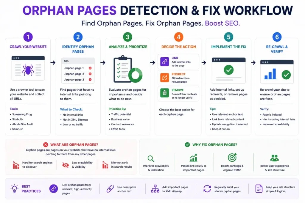 Orphan pages detection and fix workflow