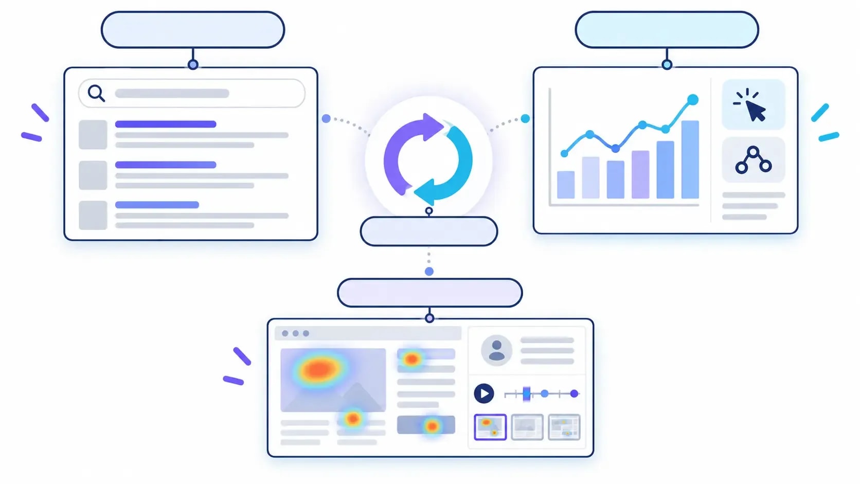 Workflow connecting Search Console, GA4 and Microsoft Clarity for website improvement