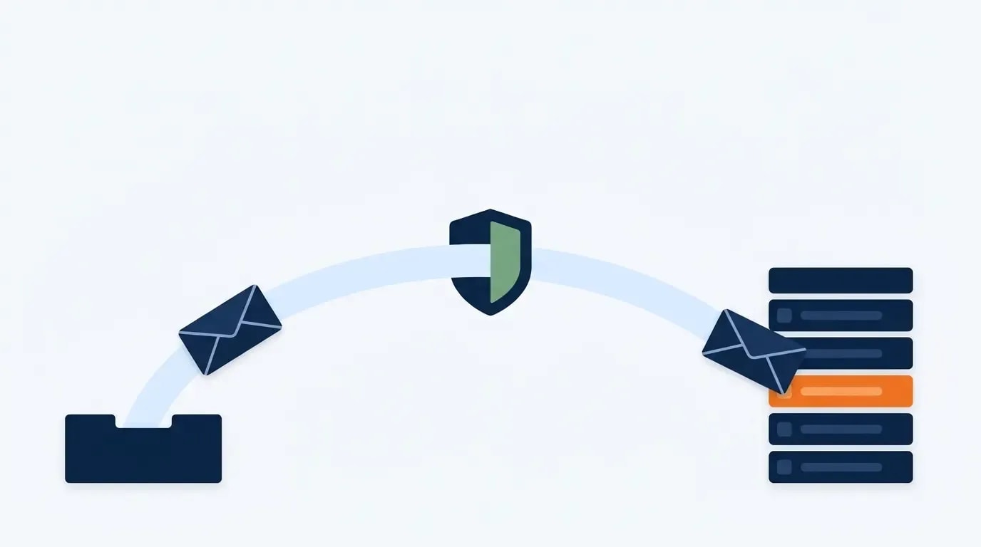Email marketing for beginners shown as a message leaving an outbox and arriving in an inbox