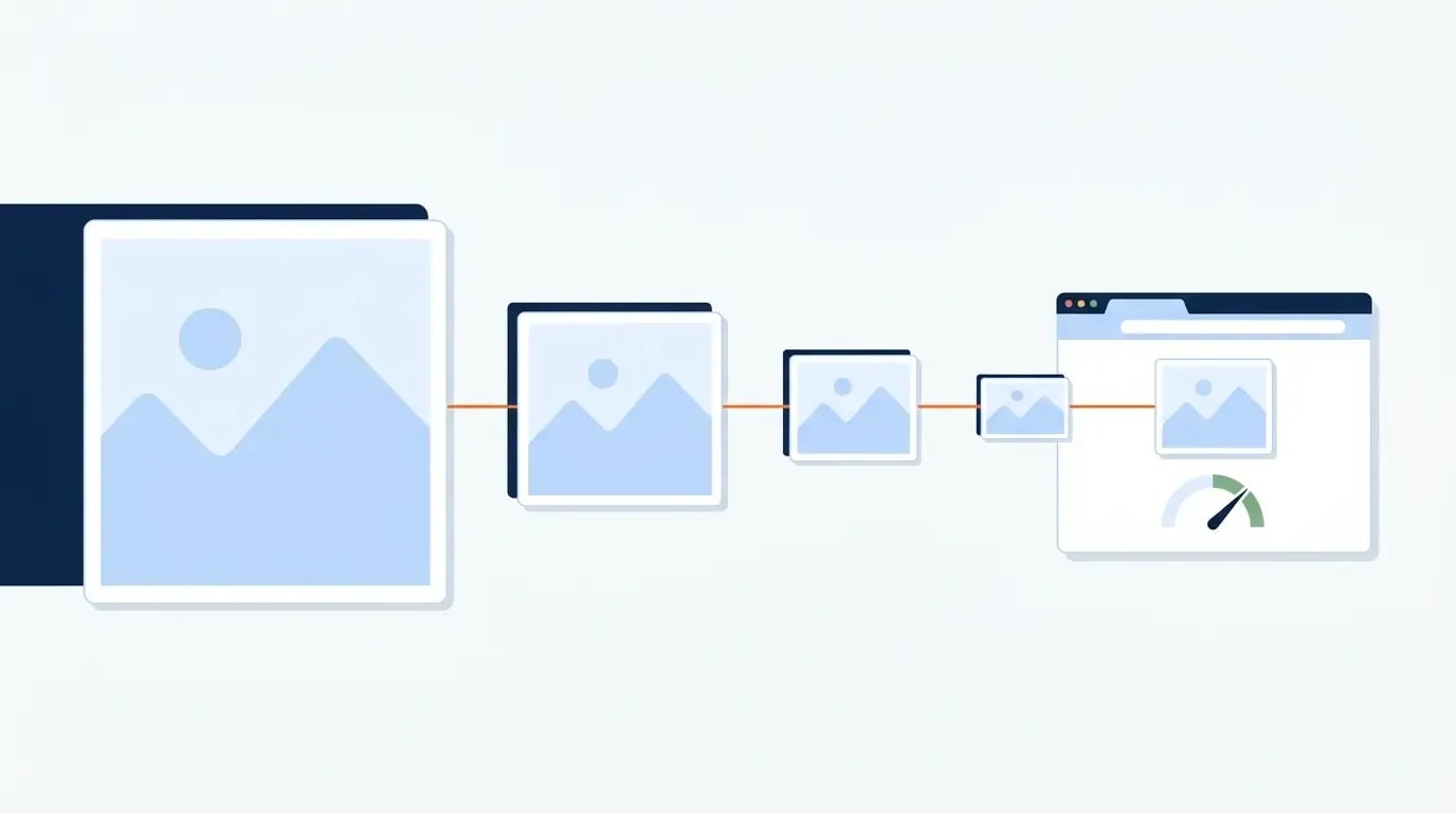 Image optimization for SEO shown as a photo compressing into a faster loading page