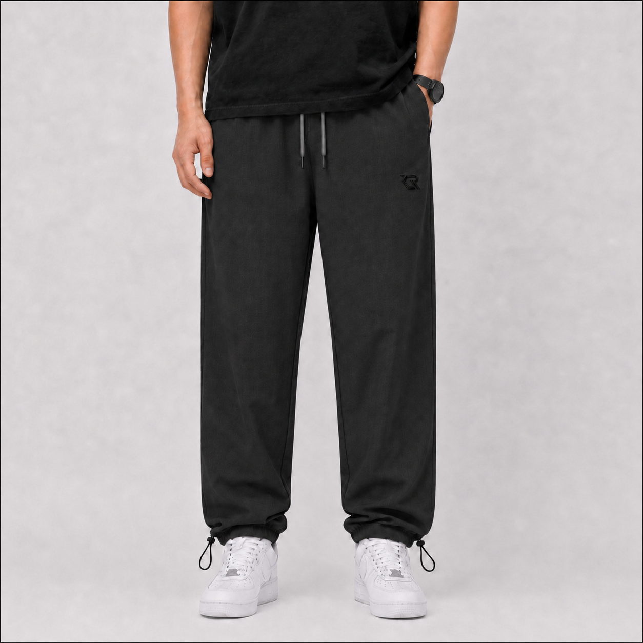 CRUISIN Monogram Utility Joggers in Black – front view